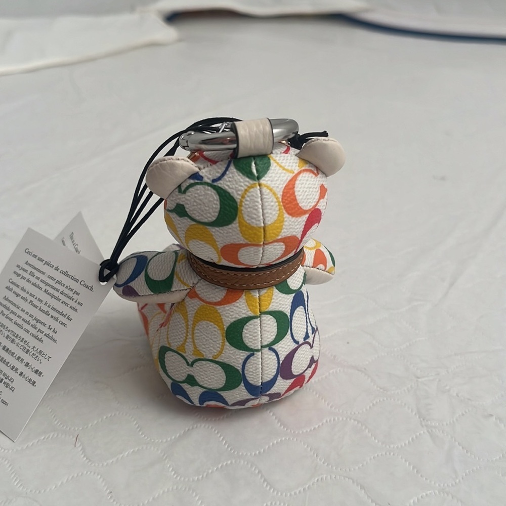 Coach signature logo multicolor rainbow bear keychain - Picture 3 of 11